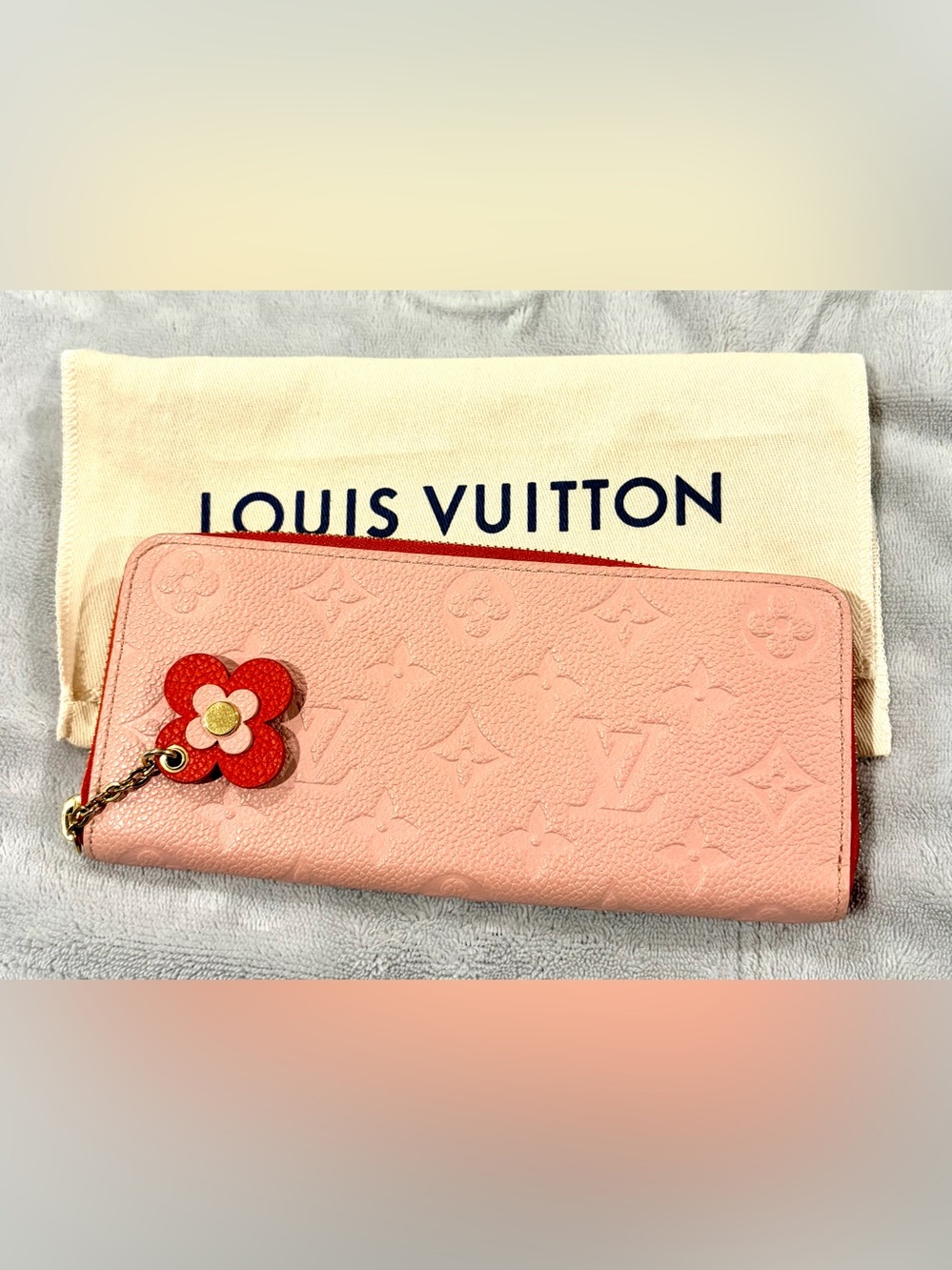 RARE Louis Vuitton Clemence Empreinte Wallet Pink with Orange interior w/Dustbag